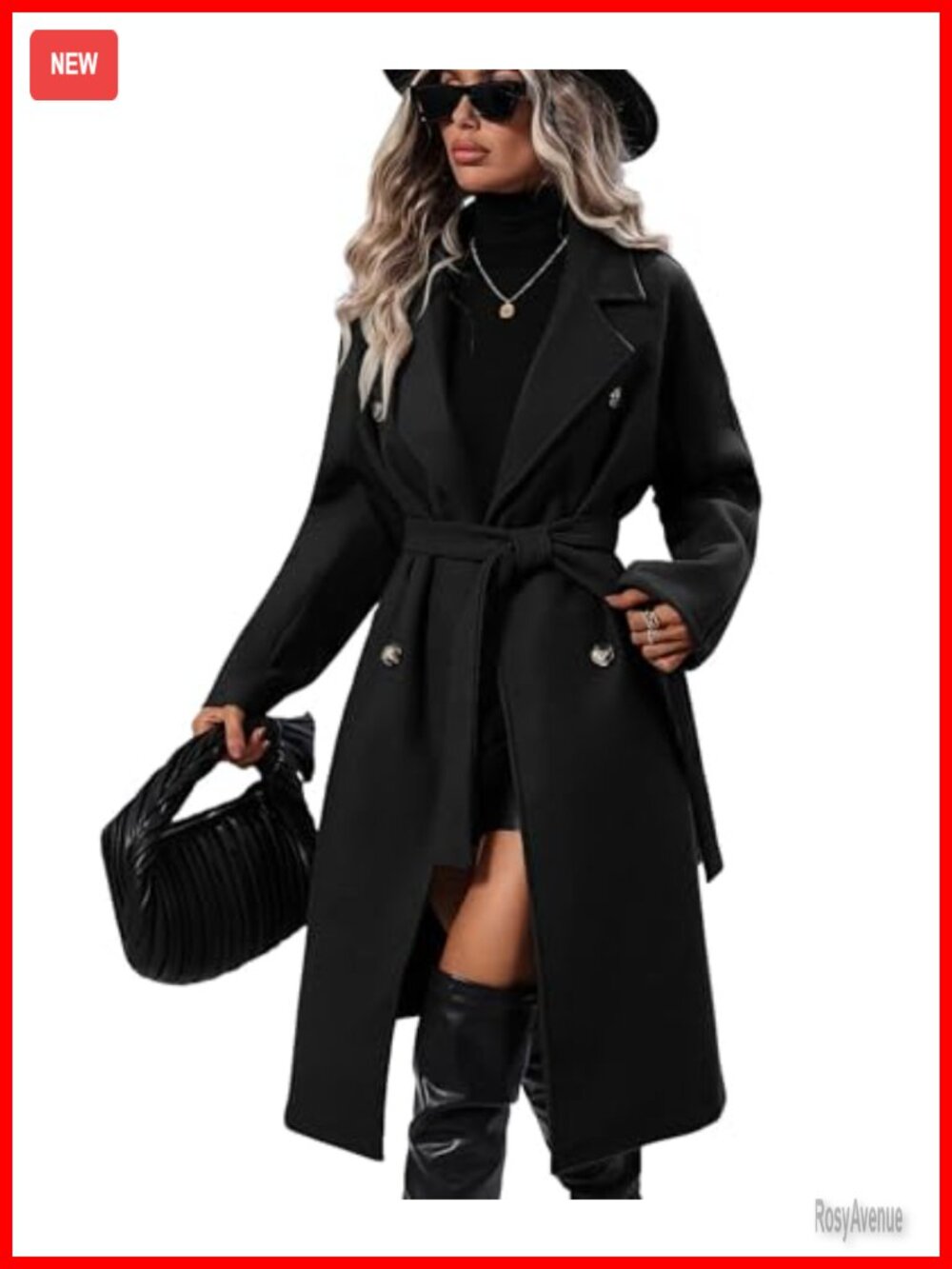 Wool Blend Pea Coat Long Trench Coat Double Breasted Women's Winter
